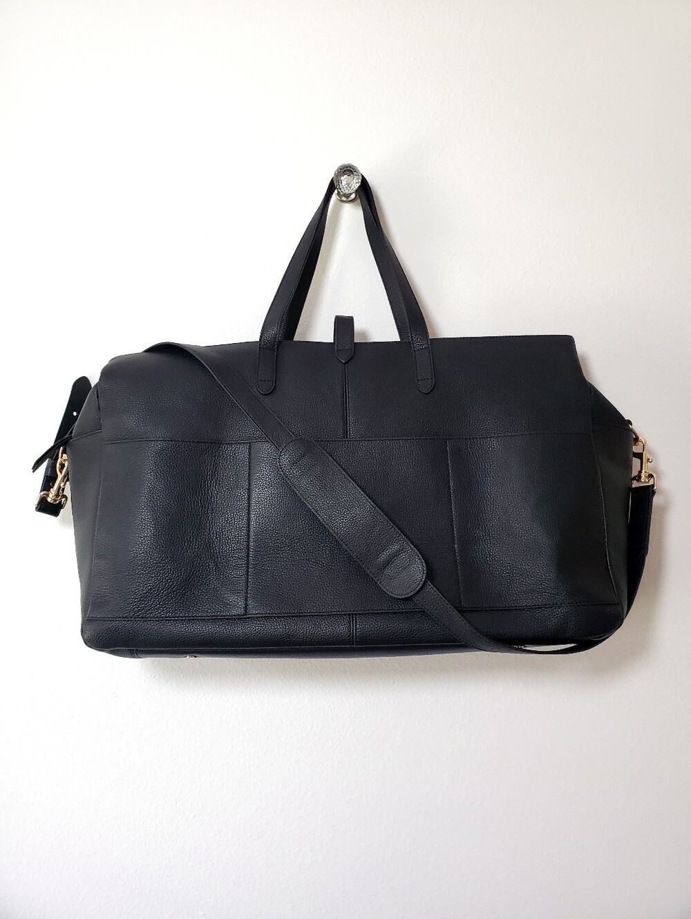 Quince Black Italian Leather Weekender Bag Travel Duffel Tote - Picture 10 of 16
